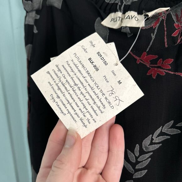 Putumayo Maxi Skirt Medium Dark Romantic Black Leaves Elastic Waist Grunge Fairy - Picture 8 of 13